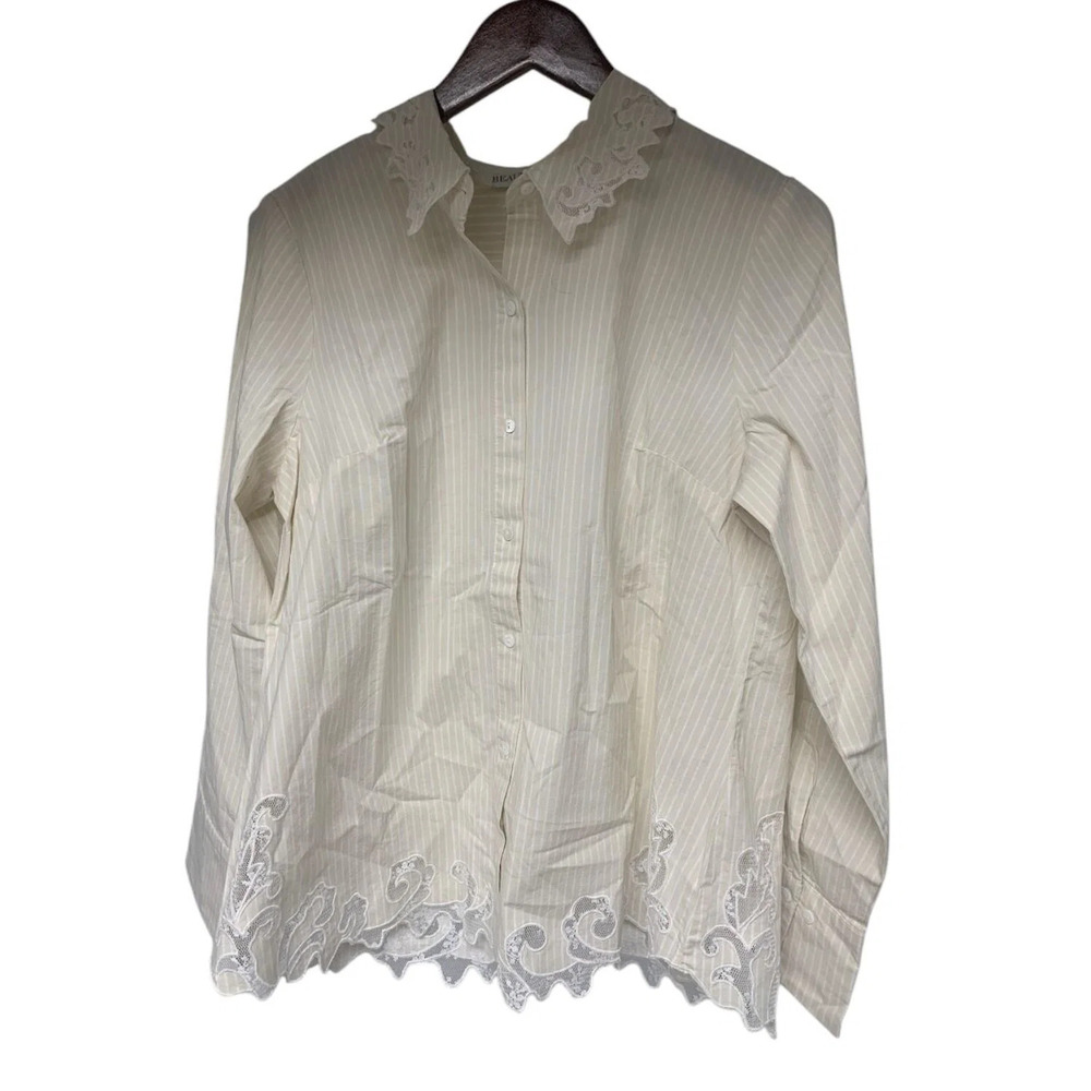 BEAUTIFUL by Lawrence Zarian Women's ButtonFront Shirt w Lace - Regular